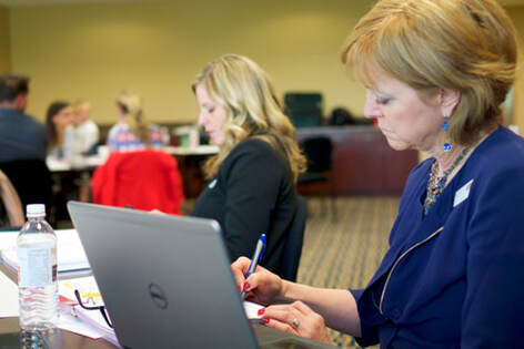 Attendees using a laptop for the CX online program