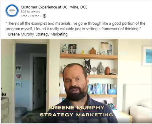 Image of Breene Murphy and caption of Customer Experience at UC Irvine, DCE
